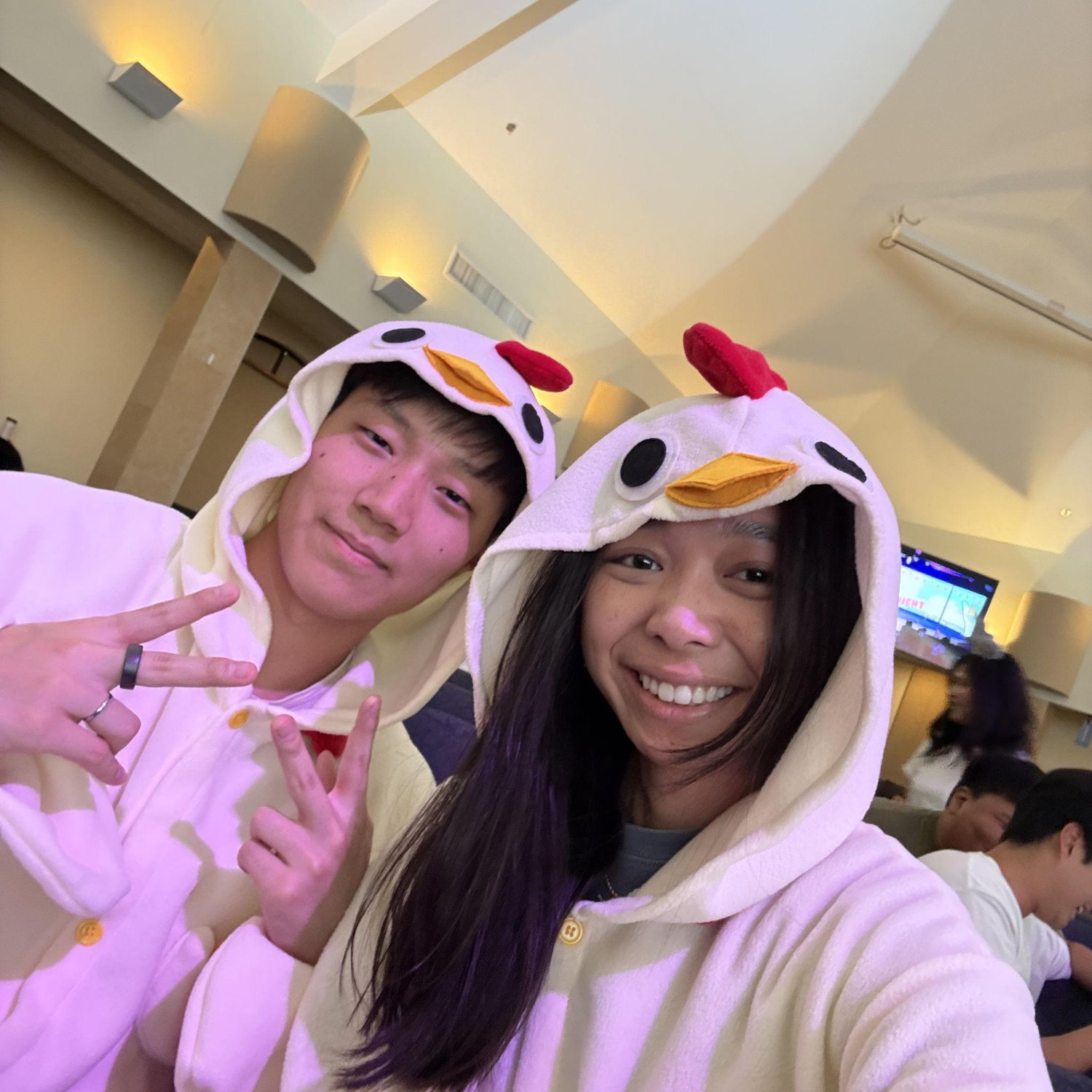 Just two chickens at church..