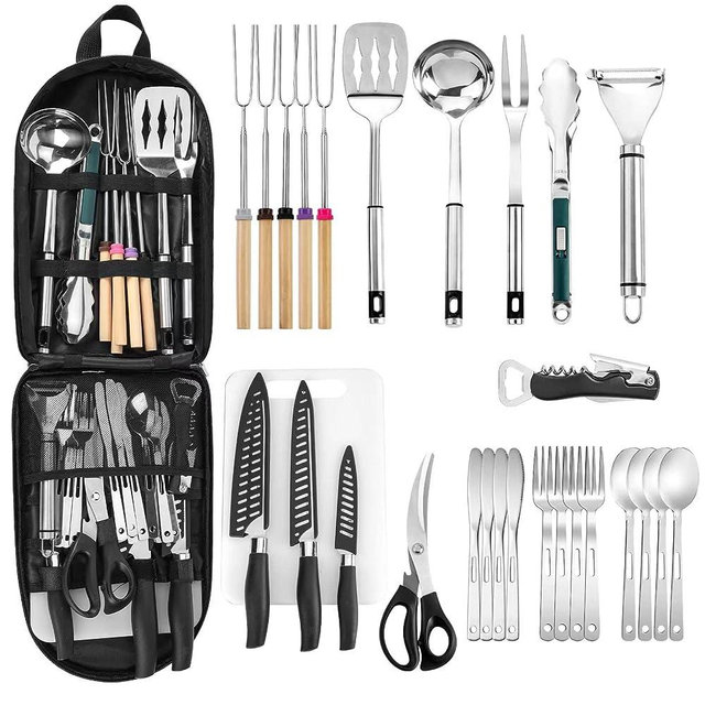 Camping Cookware Storage Bag - Camping Cooking Utensils Set Bag Camping Tool Portable Storage Bag Suitable for Knife, Fork, Spoon, Chopping Board, Chef's Knife,Kitchenware Storage