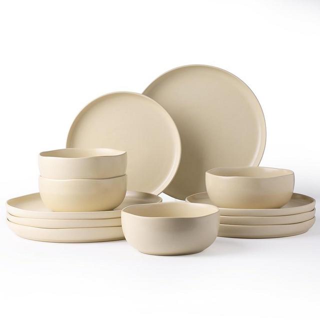 AmorArc Stoneware Dinnerware Sets, Wavy Rim Ceramic Plates and Bowls Sets, Highly Chip and Crack Resistant | Dishwasher & Microwave & Oven Safe Dishes set, Service for 4 (12pc)