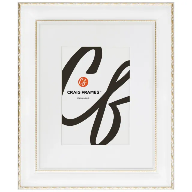 Craig Frames Victoria 16x16 Single Image Picture Frame Matted for a 12x12 Photo, Ornate White and Gold