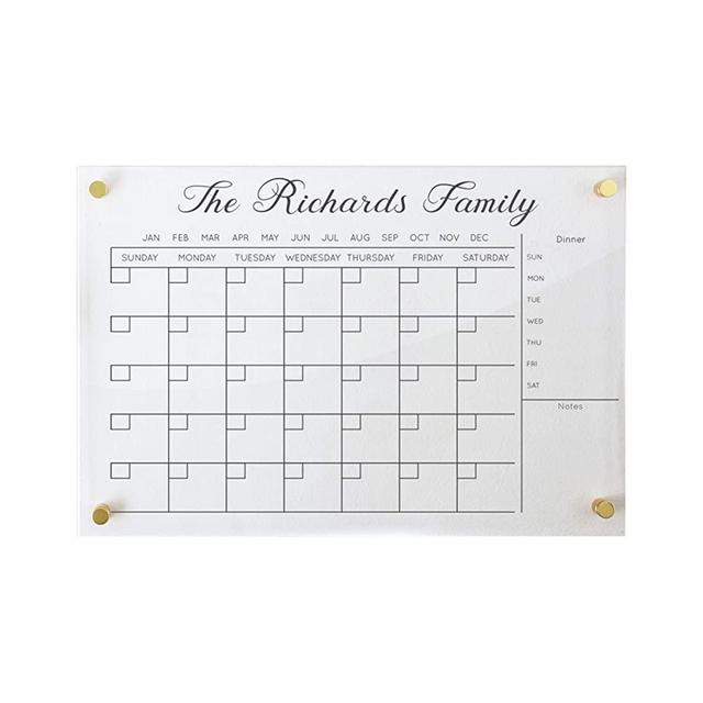 Acrylic Monthly Calendar Board for Wall | Personalized Family Calendar | Command Center | Housewarming Gift | Office and Home Decor