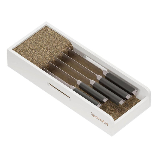 Knife Drawer Organizer Bamboo Insert Dock,White-SpaceAid®