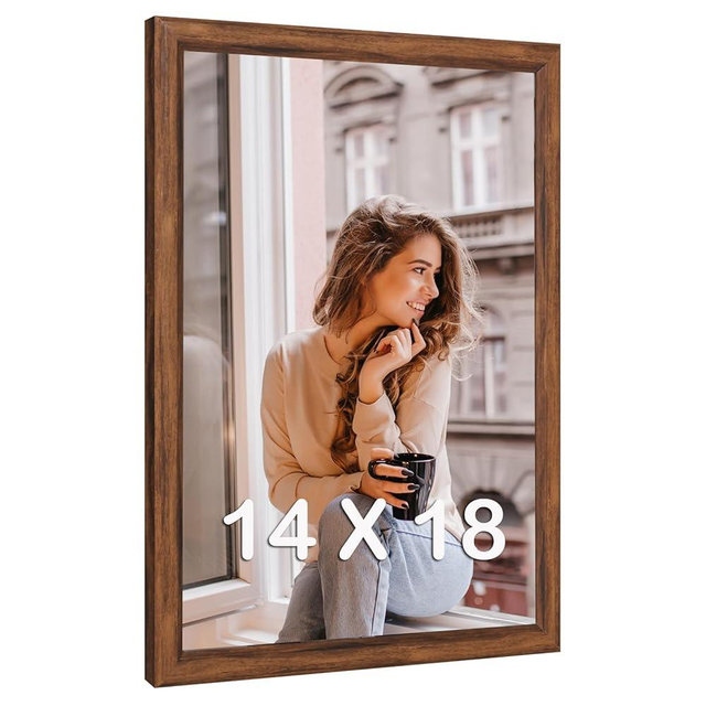 14x18 Wood Frame Brown, Rustic Natural Wooden 18x14in Poster Picture Frame, Distressed 14 x 18inch Woodgrain Gallery Photo Frame with HD Plexiglass, Horizontal Vertical Wall Mounting Display 1pcs