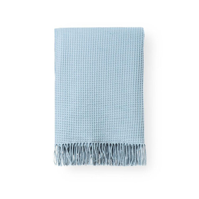 Hofdeco Premium Coastal Decorative Throw Blanket for Patio Couch Sofa, Baby Blue Waffle Weave with Fringe, 54"x75"