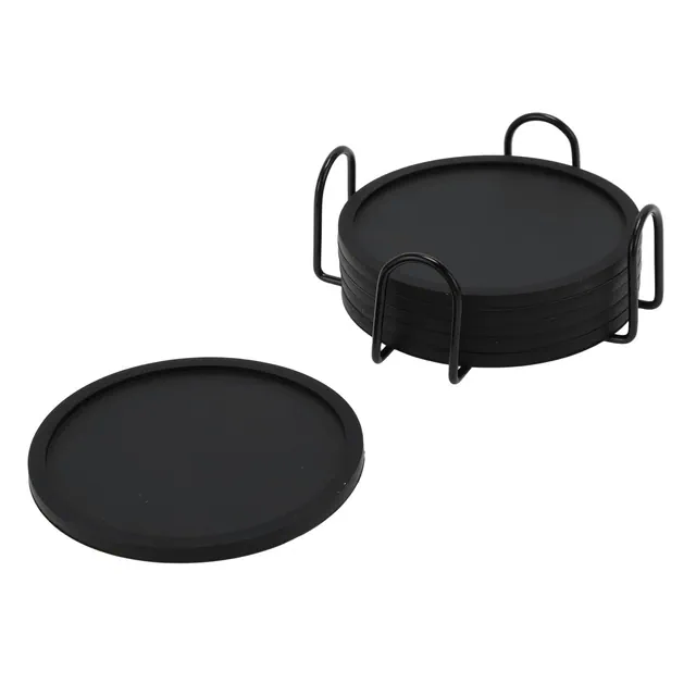 Unique Bargains Water-repellent Heat-insulating Drink Coaster Black 1 Set