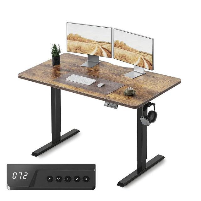 Cubiker Standing Desk, 48x24 Inches Sit Stand Home Office Desk, Electric Stand up Desk, Adjustable Desk with Splice Board, Black Frame/Rustic Brown Top