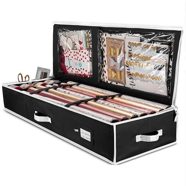 ZOBER Christmas Wrapping Paper Storage Bag - Fits 14 to 20 Standard Rolls Upto 40"- Slim Design Underbed Wrapping Paper (Black & White)