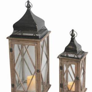 2 Piece Brush Wood Lantern Set