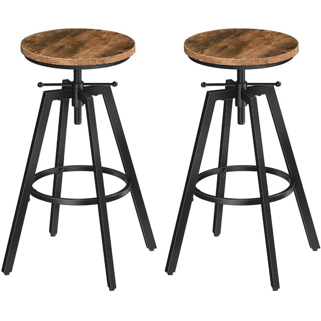 MAHANCRIS Bar Stools, Height Adjustable Swivel Bar Stool, Counter Height Bar Stool, Set of 2 Industrial Bar Stools, Vintage Round Bar Chairs with Sturdy Metal Frame, Rustic Brown BAHR0701