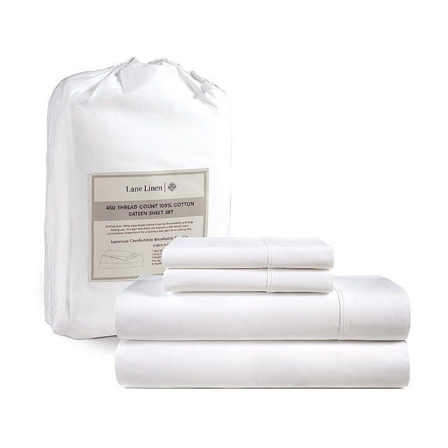 LANE LINEN King Size Sheets - 4 Pc King Sheets Set, 450 Thread Count 100% Cotton Sheets for King Size Bed, Cooling Sheets, Breathable Bed Sheets King Size, Deep Pocket King Sheets - White Sheets King