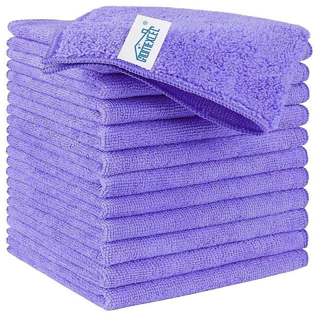 HOMEXCEL Microfiber Cleaning Cloth Purple, 12 Pack Premium Microfiber Towels for Cars, Lint Free, Scratch-Free, Highly Absorbent, Reusable Cleaning Rags for Car, Household, Kitchen, 11.5"X11.5"