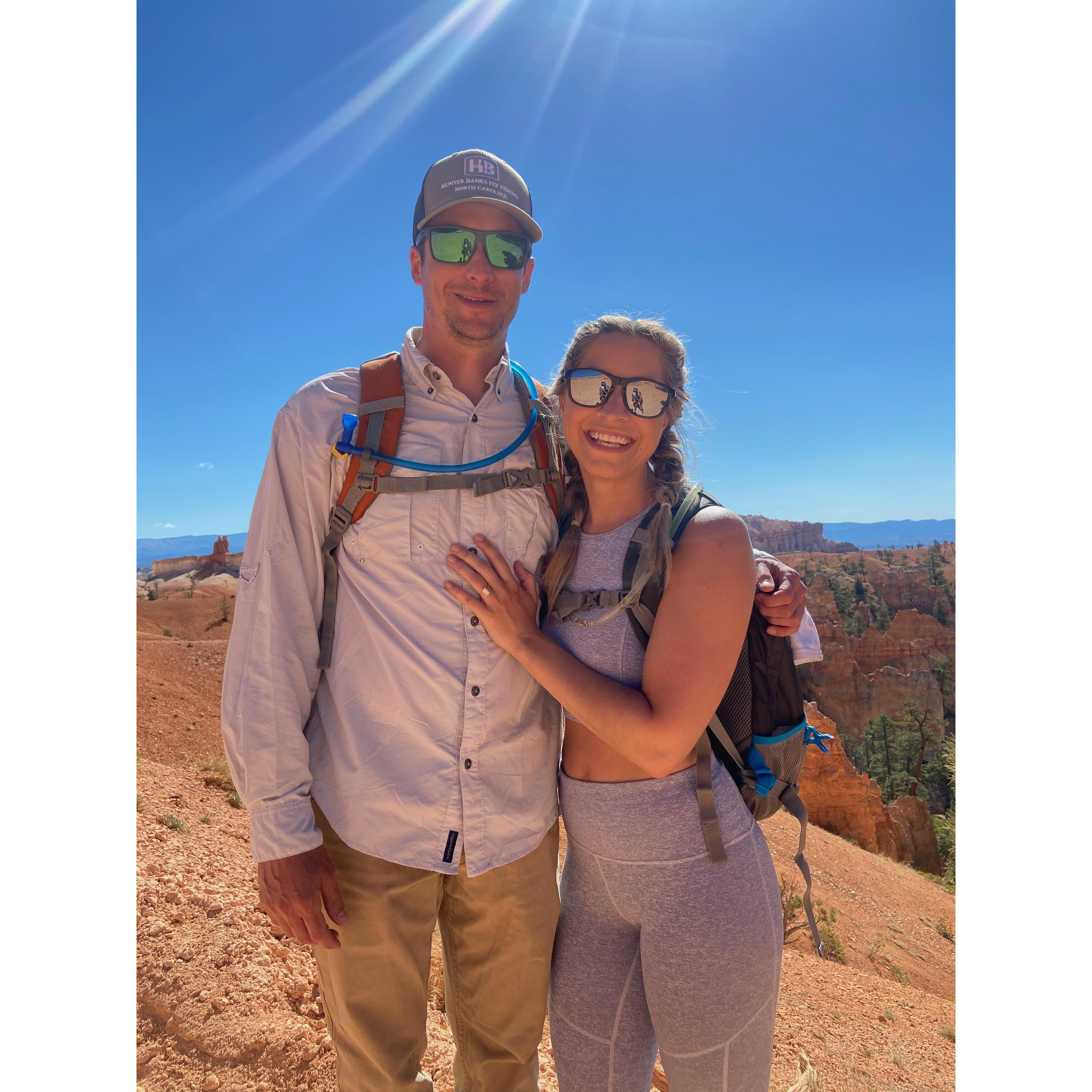 Hiking in Bryce Canyon the day after he proposed!