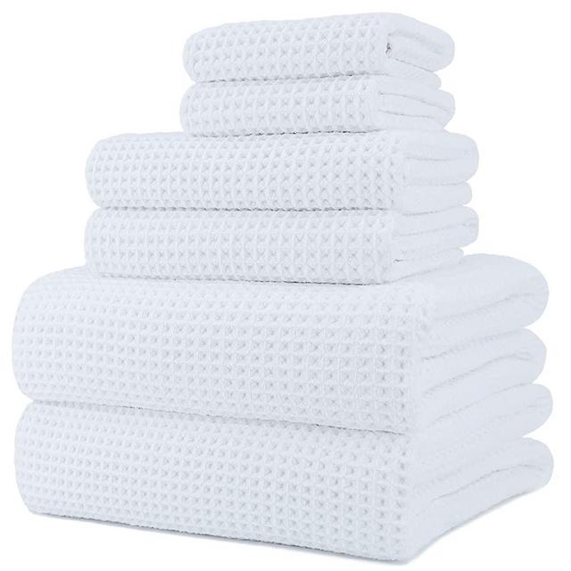 Polyte Oversize, 60 x 30 in., Quick Dry Lint Free Microfiber Bath Towel Set, 6 Piece (White, Waffle Weave)