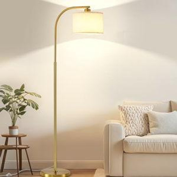 Tall Floor Lamp for Living Room,65'' Modern Standing Lamps with 9W LED Bulb,Elegant Floor Light with Fabric Shade,Gold Tall Lamp for Bedroom Office Study Room Corner Dining Room