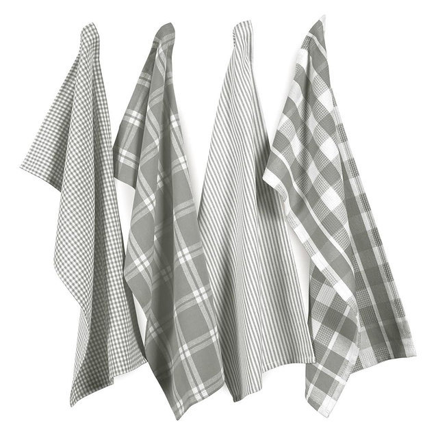 LANE LINEN 100% Cotton Kitchen Dish Cloths, Ultra Soft Absorbent Quick Drying Dish Towels, Multiweave Wash Cloths Dish Towel Sets, 13x28 Inches, 4 Pack - Grey