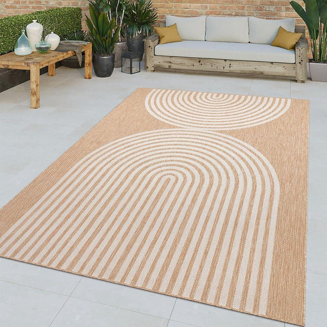 Paco Home Indoor and Outdoor Rug Boho Abstract Line Pattern in Beige, Size: 3'11" x 5'3"