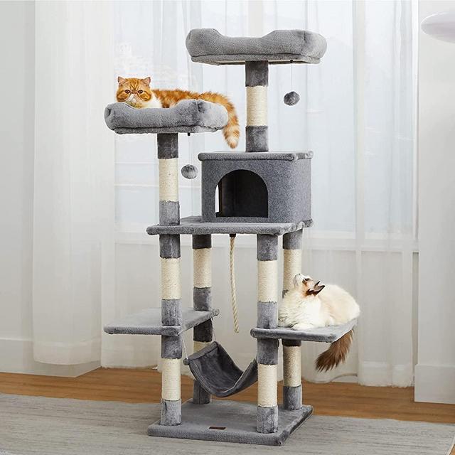 Lesure Large Cat Tree for Indoor Cats - 6 Levels Tall Cat Tower for Large Cat with Kittens Condo, Scratching Post and Hammock, 57 Inches