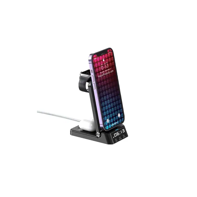 Waloo Mini 4 in 1 Wireless Charging Dock With Alarm Clock For iPhone, Apple Watch & AirPods