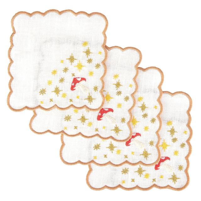 Mushroom linen cocktail napkin in celestial, set of 4
