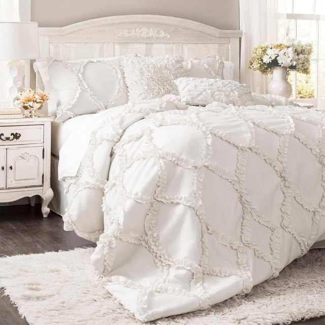 Avon Ogee Texture Comforter Set (Queen) White 3pc - Lush Décor