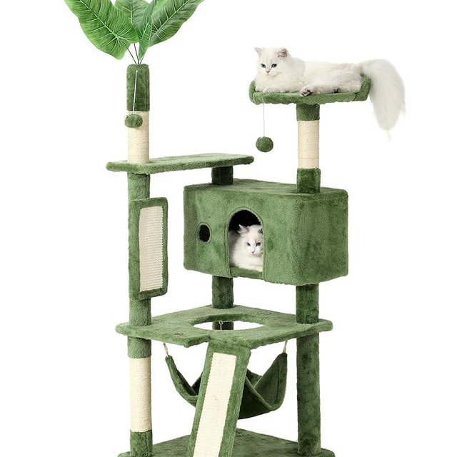 Hoopet 63IN Cat Tree Tower for Indoor Cats Large Adult, Cat Scratching Posts Featuring with Scratching Boards, Wide Plush Perch and Interactive Dangling Balls Ideal for Multi-Cat Households