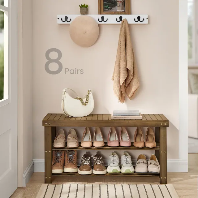 Yellow Brown 3 - Tier Bamboo Shoe Rack Bench - Entryway Bench. Holds 286 lb, 11.3 x 35.4 x 17.8 Inches, Great for Entryway, Bathroom£¬Bedroom Storage