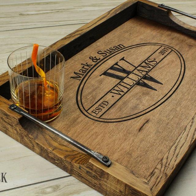 Personalized bourbon barrel head serving...