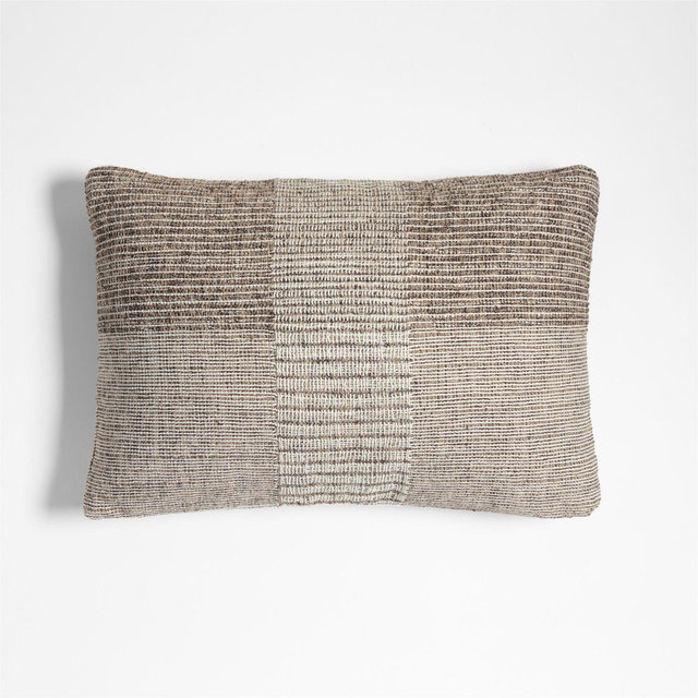 Textured Woven Stripes 22"x15" Deep Brown Indoor/Outdoor Throw Pillow
