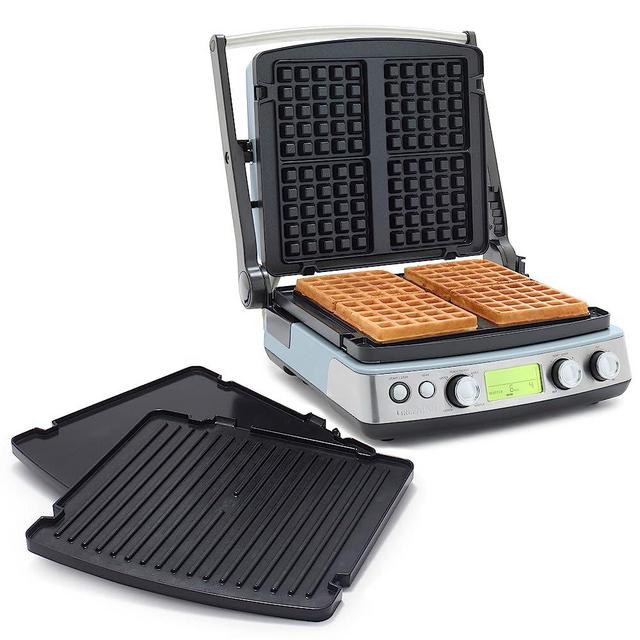 GreenPan Elite 7-in-1 Multi-Function Contact Grill & Griddle, Healthy Ceramic Nonstick Aluminum, Two Sets of Grill & Waffle Plates, Adjustable Shade & Shear, Closed Press/Open Flat Surface, Blue Haze