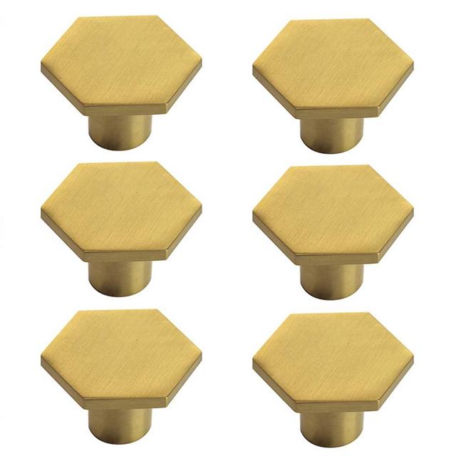 BINO 6-Pack Cabinet Knobs - 1.33" Diameter (34mm), Brass - Dresser Knobs for Dresser Drawer Knobs and Pulls Knobs and Pulls Handles