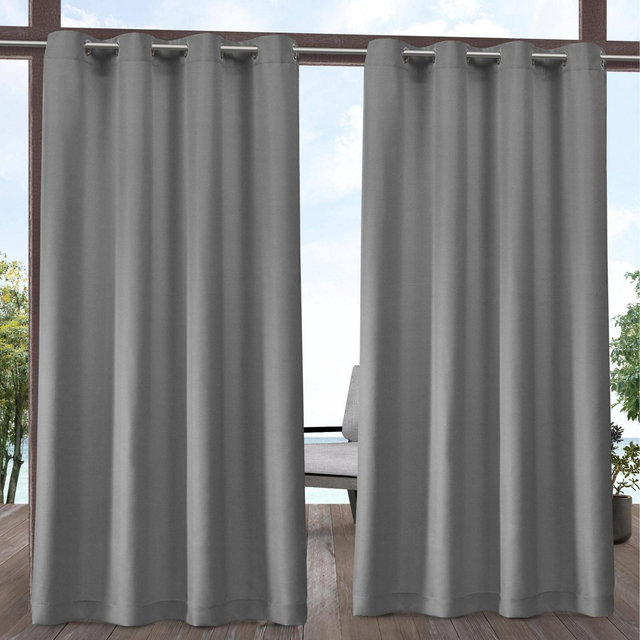 Set of 2 Outdoor Solid Cabana Grommet Top Light Filtering Curtain Panel Gray - Exclusive Home: Weather-Resistant Patio Drapes