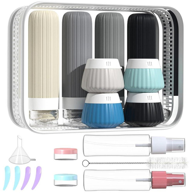 NuvaConx 18 Pack Travel Bottles Set, TSA Approved Leak Proof Silicone Squeezable Containers for Toiletries, Refillable Travel Accessories for Conditioner, Shampoo, Lotion & Body Wash Accessories