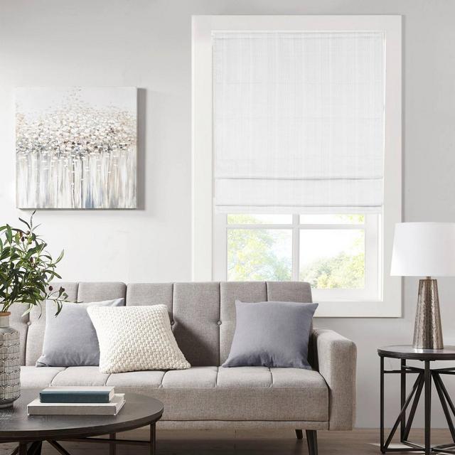33"x64" Paxton Basketweave Cordless Roman Room Darkening Window Shade White
