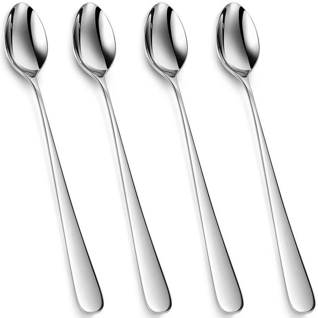 KEAWELL Premium 4-Piece Louise Long Handle Iced Tea Spoons, 18/10 Stainless Steel Long Teaspoons, Long Coffee Spoons, Cocktail Stirring Spoons, Dishwasher Safe (9", 4)