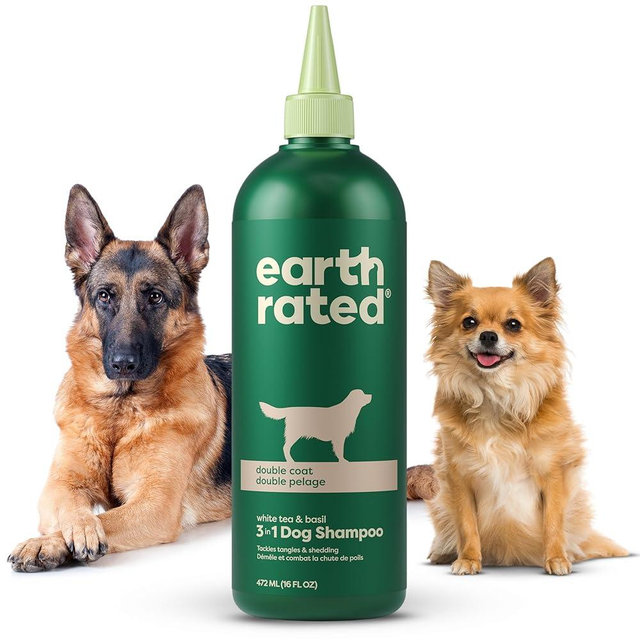 Earth Rated Coat-Specific 3-in-1 Double-Coated Dog & Puppy Shampoo, Conditioner & Deodorizer, Formulated to Tackle Tangles and Shedding, Refreshing White Tea & Basil Scent, 16 oz.