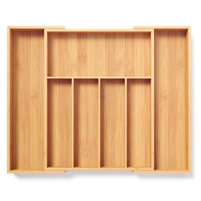 Fibogollo Expandable Kitchen Drawer Organizer,Bamboo Silverware Organizer for Utensils,Adjustable Flatware Tray(16.92 * 13.30~22.83 * 1.96)