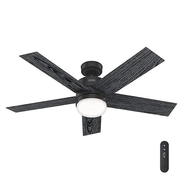 Hunter Fan 52 inch Casual Matte Black Indoor Ceiling Fan with LED Light Kit and Remote Control (Renewed)