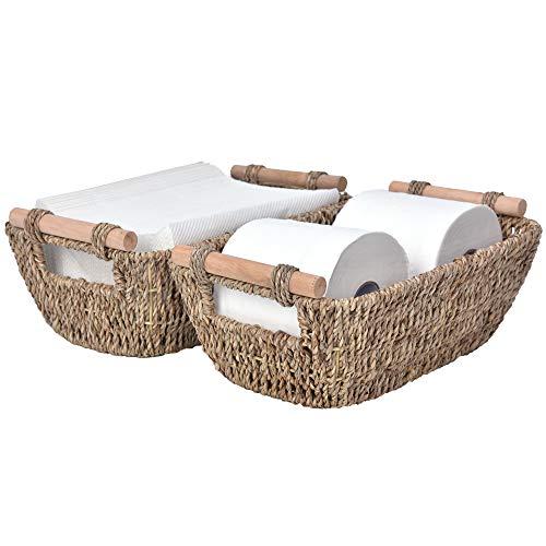 StorageWorks Seagrass Storage Baskets, Rectangular Wicker Baskets with Built-in Handles, Medium, 13?x 8.4?x 7.1? 2-Pack