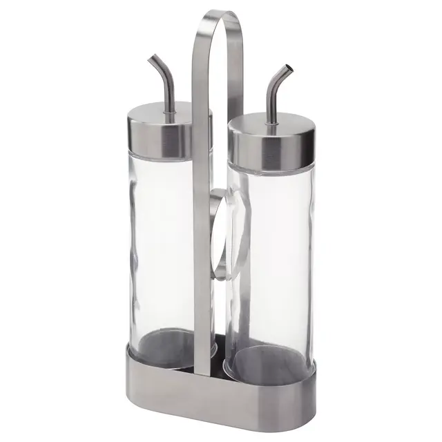 ÖRTFYLLD 3-piece oil & vinegar set, glass/stainless steel