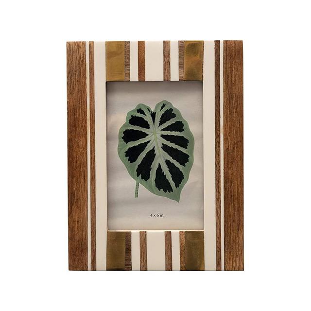 Creative Co-Op 6.5 in x 8.5 in Wood and Resin Striped Brown and Ivory Holds 4" x 6" Photo Frame
