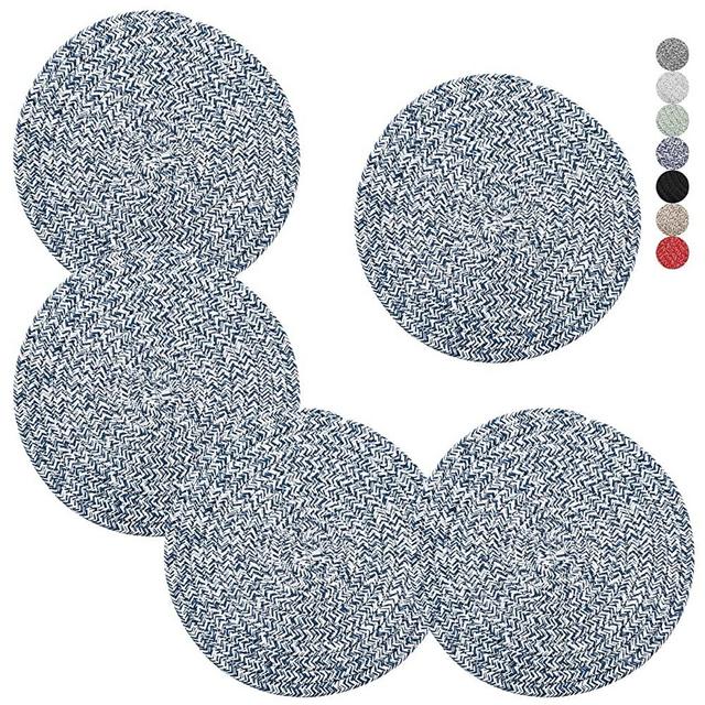 Trivets for Hot Pots and Pans 8 inches 5 Pcs, Trivet for Hot Dishes, Hot Pads for Kitchen Table, Large Coasters Cotton Mat to Protect Counter, Cooking Potholder Set (Blue, 5)