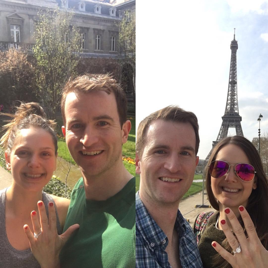 The picture on the left is just minutes after Mike proposed to Cecily on their run through Paris!