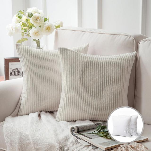 Phantoscope 22" x 22" Modern, Contemporary, Transitional Off White Striped Polyester Throw Pillow , ( 2 Count)