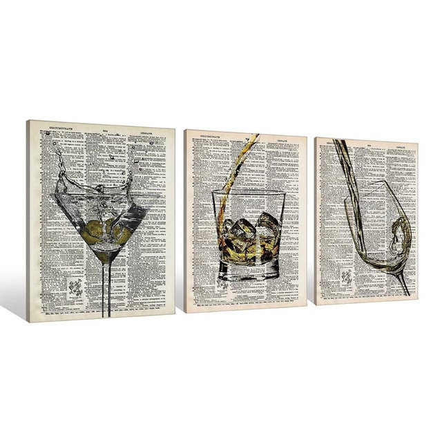bar cart decor wall art set，bar Canvas Wall Art Prints Artwork Signs Framed for Bar Club Lounge bar signs for home bar,11X14 inch Set Of 3