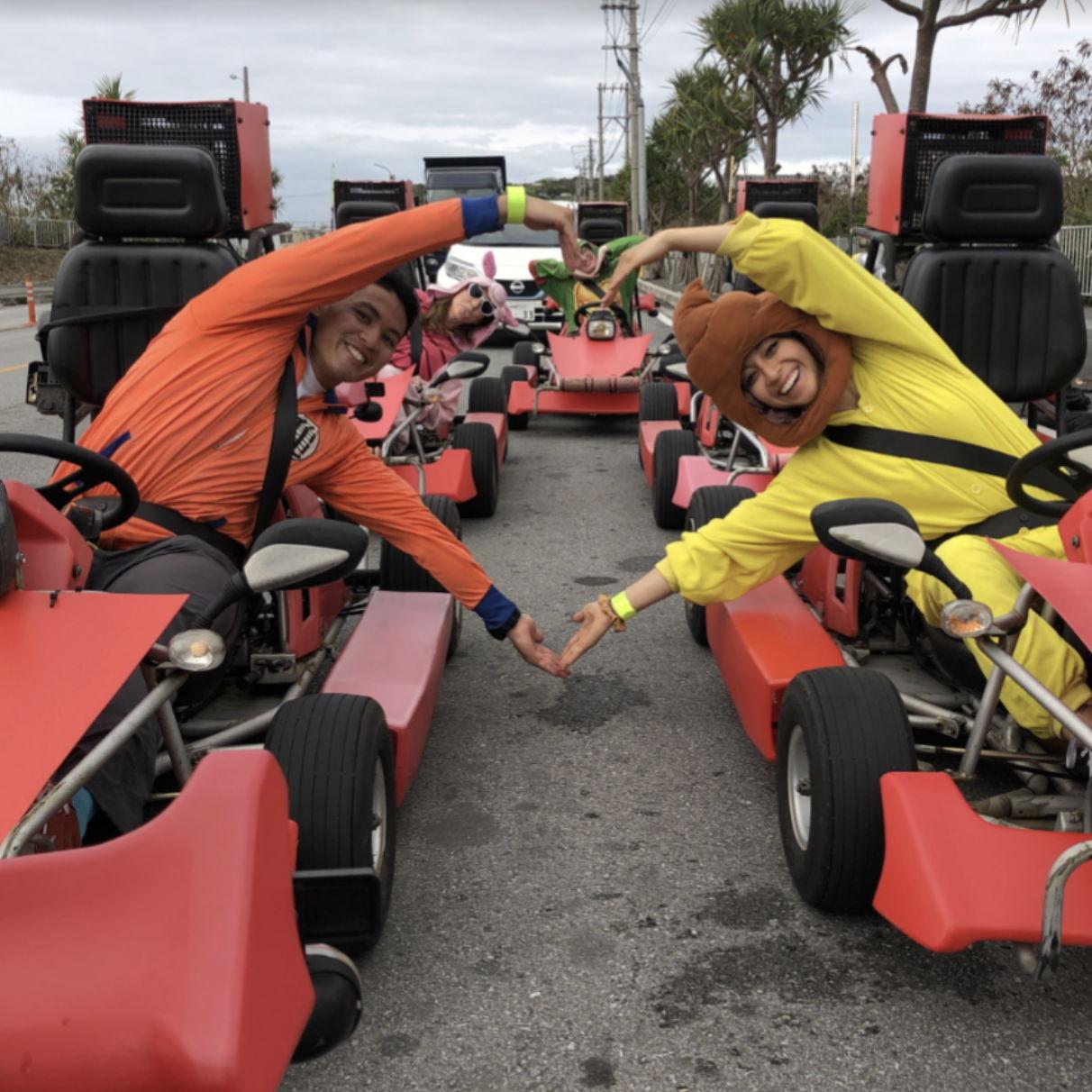 Go-Kart experience in Naha, Okinawa, JP. Cecille dressed like a poop and Ronelle was a character from Naruto.