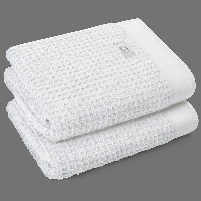 Softerry Waffle Bath Towel Set - 100% Soft Cotton - Plush and Extra Absorbent - Luxury Hotel & Spa Quality - Fade Resistant - Eco-Friendly (White, Set of 2 Bath)