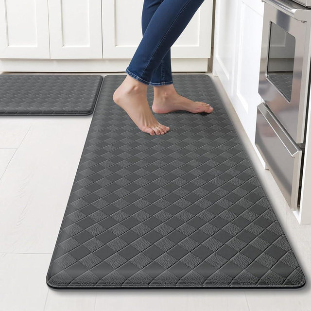 TranquilRelax Kitchen Mats, 2PCS Kitchen Rugs, Cushioned Anti Fatigue Kitchen Mats for Floor, Non-Slip Standing Sink Mat, Waterproof Kitchen Rug Set for Kitchen Floor Office,17.3"×30"+17.3"×47" Grey