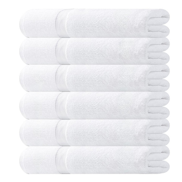White Classic Bath Towels Set 6 Pc, 100% Cotton Bathroom Towels 6 Pack - Luxe Design