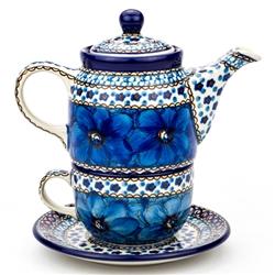 Polish Art Center - Unikat Polish Stoneware Teapot Cup And Saucer Set U408
