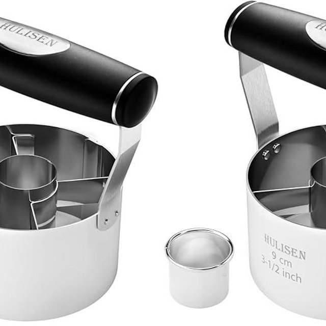 HULISEN Donut Cutter, 3.5 inch Stainless Steel Doughnut Cutter with Soft Grip Handle, and Small Biscuit Cutter, Professional Baking Dough Tools, Gift Package (Pack of 2)